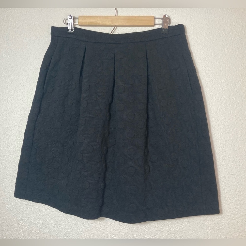 Boden black swiss dot polka dot pleated jacquard skirt US 10Long